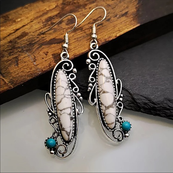 New Vintage Boho Opal Silver Handmade Earrings - Picture 2 of 5